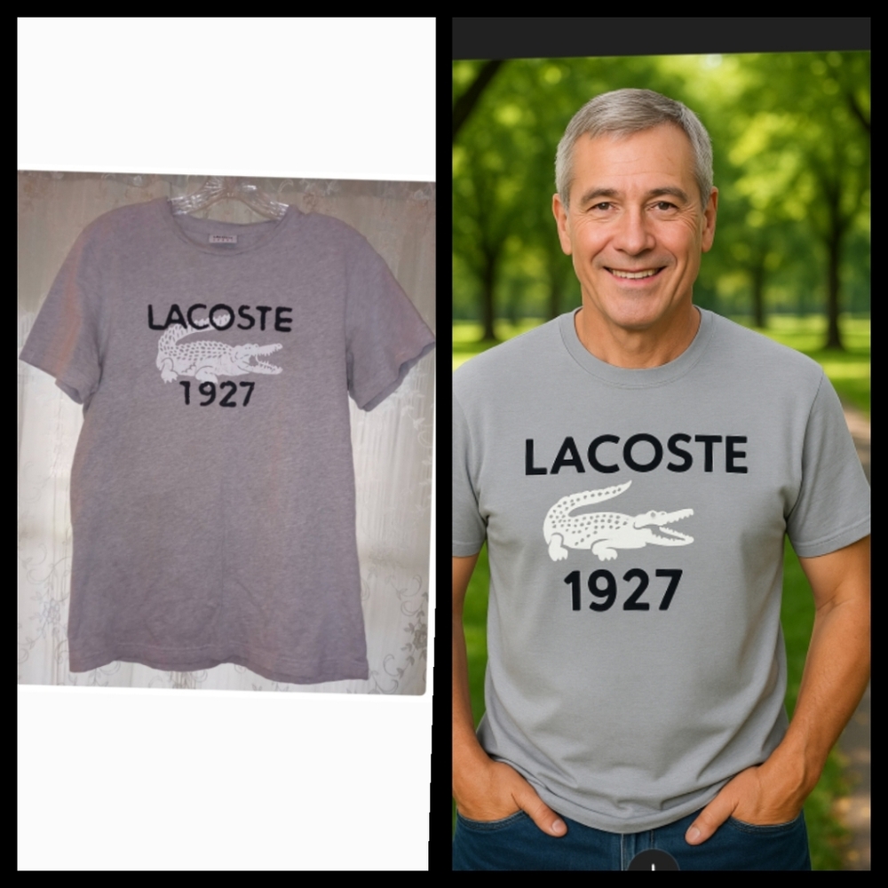 Lacoste 1927 White Croc Logo Gray short Sleeve Tee shirt Size Small▪